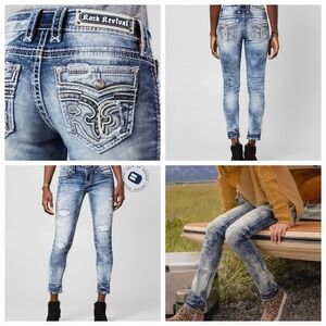 🤘NeW!!🥰 ROCK REVIVAL FERRY ACID WASH EMBROIDERED ANKLE SKINNY JEANS 31